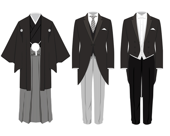 両家の父親や仲人の男性も、男性本人と同じく五つ紋付羽織やモーニングを着ることが多いです。